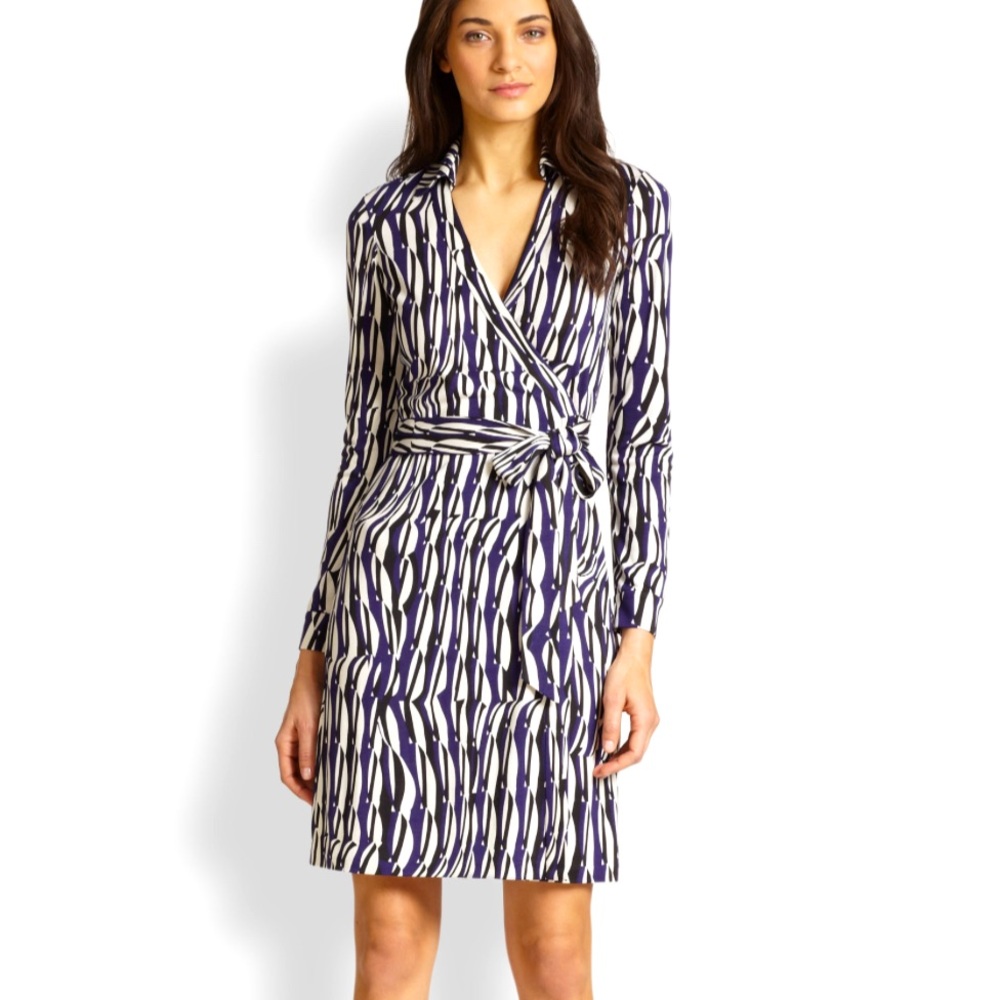 DVF Wrap Dress in Deep Blue/Purple/Black Abstract Print